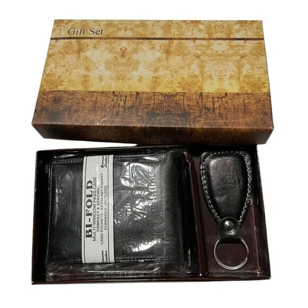 GENUINE LEATHER Bi-Fold‎ Hand Crafted Black Wallets W/ Multi-Window Pass Case